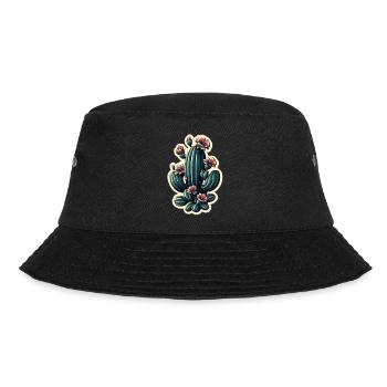 Kaktusblüten im Tattoo-Stil - Bucket Hat - Schwarz - Vorne - Lela (165cm)