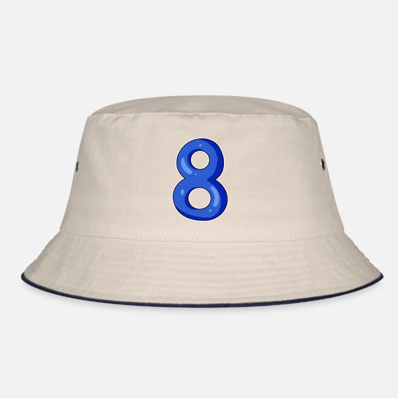 Number 8 Number Eight Motif Blue Bucket Hat