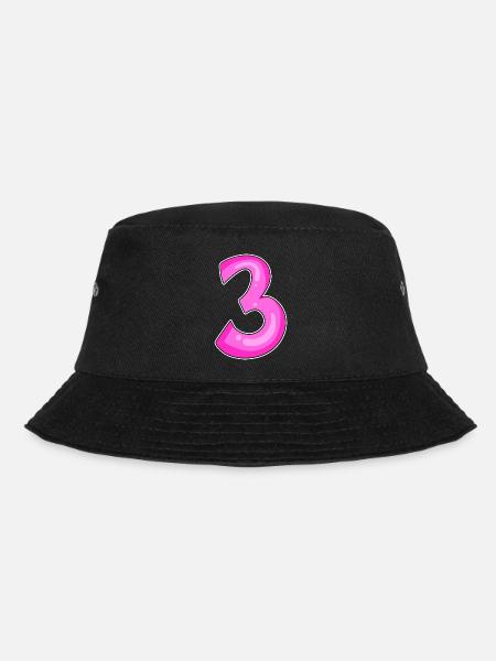 Three - 3 - Number 3 - Number 3 - Bucket Hat - black
