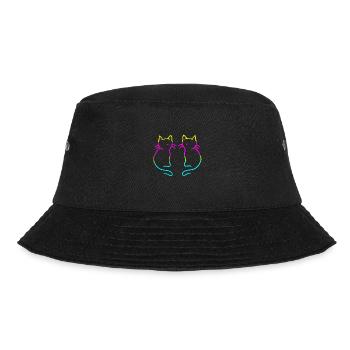 80er 90er Retro Vintage Katzen Regenbogen - Bucket Hat - Schwarz - Vorne - Lela (165cm)