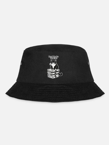 Katze sitzt auf Büchern - Bücher lesen, Hauskatzen Design - Bucket Hat - Schwarz