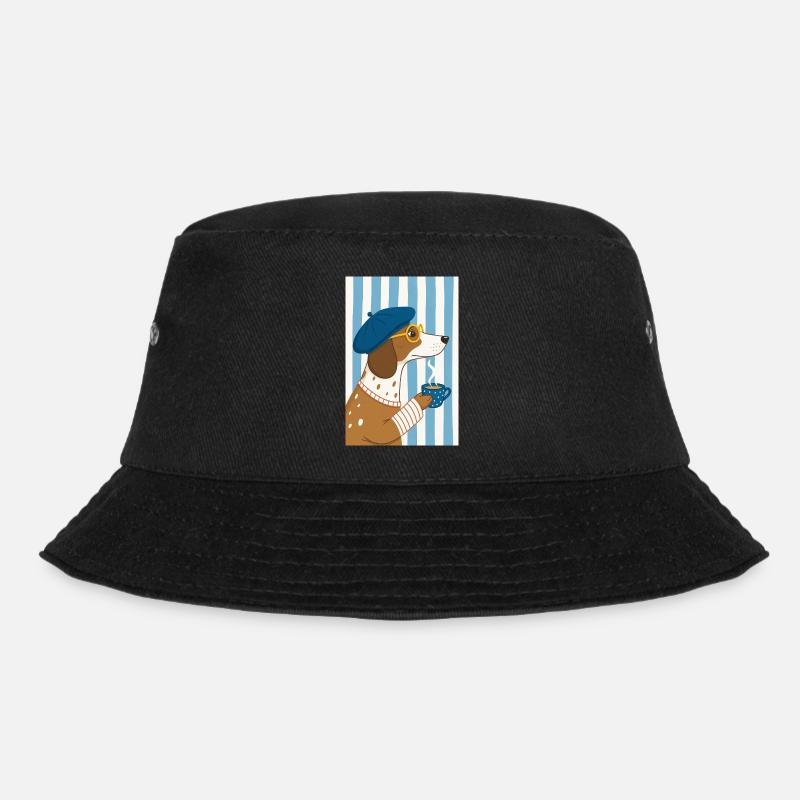 Chien chic café et béret - Bob - noir