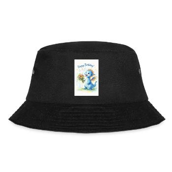 Blauer Drache mit Blumenstrauß - Bucket Hat - Schwarz - Vorne - Lela (165cm)