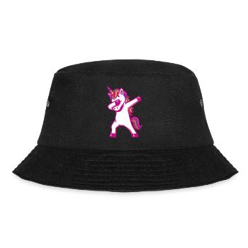 Einhorn dabbing - Regenbogen Farben - Geschenk - Bucket Hat - Schwarz - Vorne - Lela (165cm)