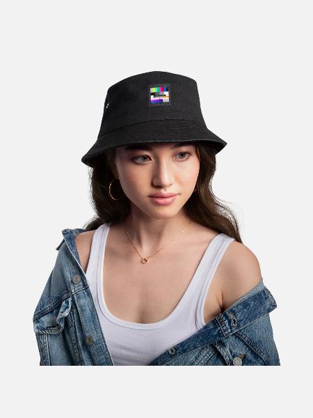 Testbild Fernsehen Bildschirm Sendeschluss Display - Bucket Hat - Schwarz - Vorne - Lela (165cm)