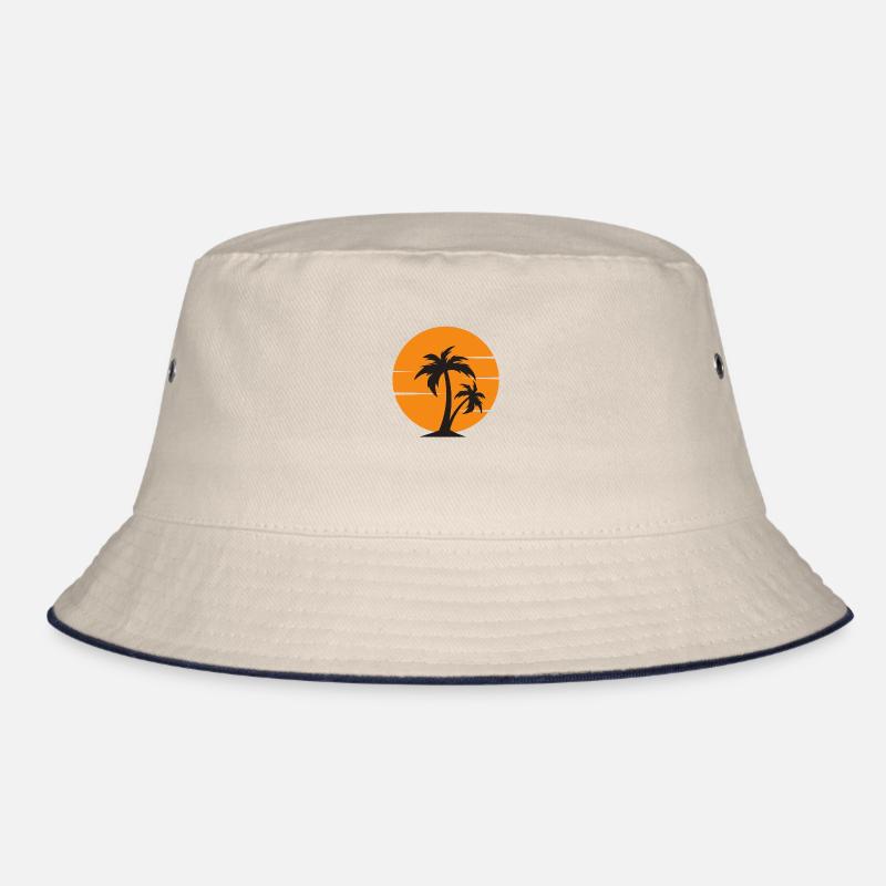 sunset with palm tree Bucket Hat