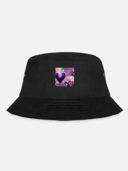 Purple Rainbow Heart - Bucket Hat - black