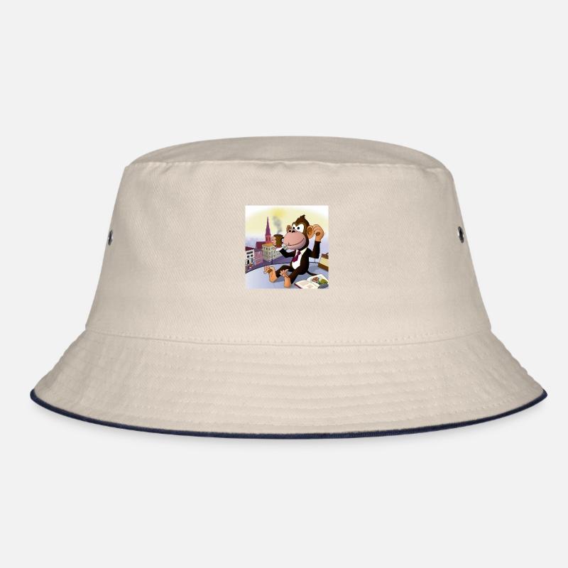Cooler Affe trinkt im Cafè einen Latte Macchiato Bucket Hat