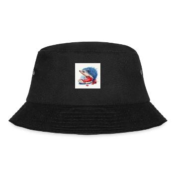 Blauer Igel und rote Schuhe - Bucket Hat - Schwarz - Vorne - Lela (165cm)