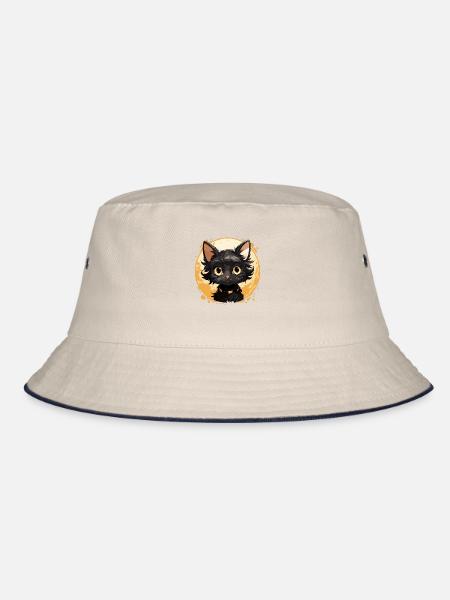 black cat kawaii, cute design - Bob - blanc cassé/bleu marine - Devant