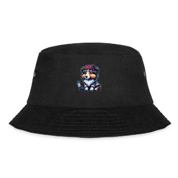 Hockey Sheltie Player Helmet Cute - Bucket Hat - black - Front - Lela (165cm)