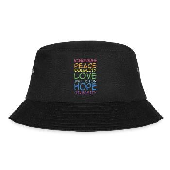 KINDNESS, PEACE, EQUALITY, INCLUSION, , DIVERSITY, - Bucket Hat - Schwarz - Vorne - Lela (165cm)