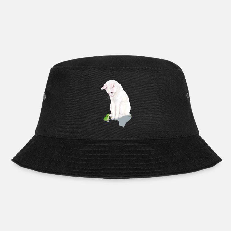 Weiße Katze mit grünem Frosch - Bucket Hat - Schwarz