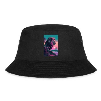 Löwe Vaporwave Retro Sonne Strand Tier 80s 90s - Bucket Hat - Schwarz - Vorne - Lela (165cm)