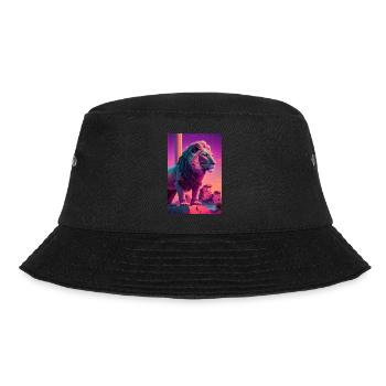 Löwe Vaporwave Retro Sonne Ruine Tier 80s 90s - Bucket Hat - Schwarz - Vorne - Lela (165cm)