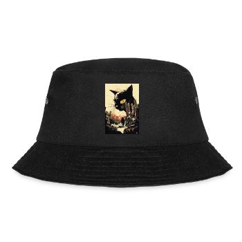 Katze Japan Monster Stadt Anime Hochhäuser - Bucket Hat - Schwarz - Vorne - Lela (165cm)