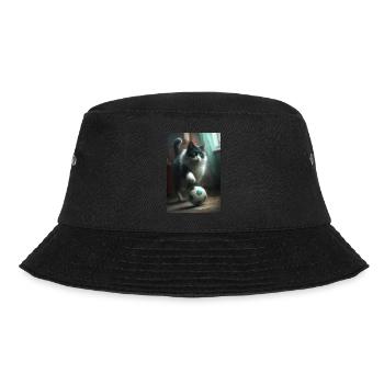Katze Fußball Realistisch - Bucket Hat - Schwarz - Vorne - Lela (165cm)