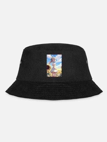 Anime Girl Anime Mädchen Waifu Otaku Sonnenblumen - Bucket Hat - Schwarz
