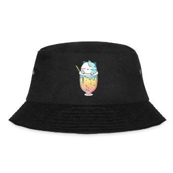Kawaii Cute Happy Colorful Cat Drinking Bubble Tea - Bucket Hat - black - Front - Lela (165cm)
