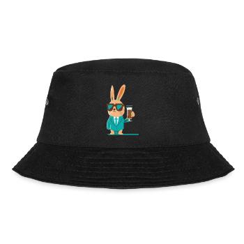 Cooles Häschen mit Bier und Sonnenbrille - Bucket Hat - Schwarz - Vorne - Lela (165cm)