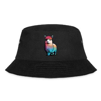 Alpaka Lama Regenbogen - Bucket Hat - Schwarz - Vorne - Lela (165cm)