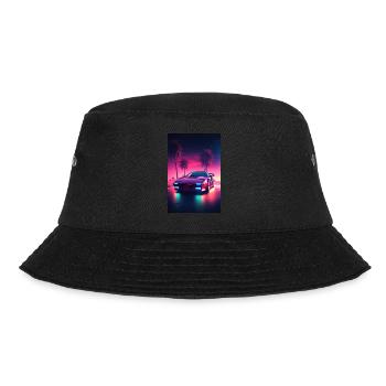 Eine Synthwave Fahrt in die Zukunft im Outrun Stil - Bucket Hat - Schwarz - Vorne - Lela (165cm)