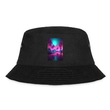 Eine surreale kosmische Synthwave Retrowave Nacht - Bucket Hat - Schwarz - Vorne - Lela (165cm)