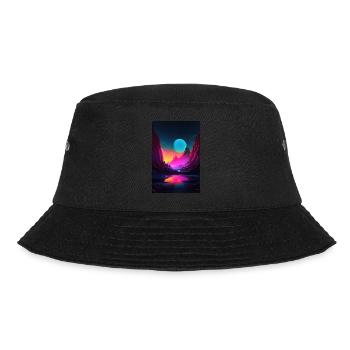 Mountain Glow: Synthwave Vibes in Alpine Serenity - Bucket Hat - Schwarz - Vorne - Lela (165cm)