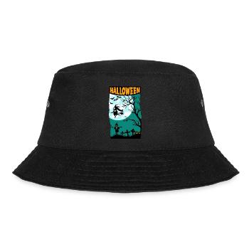 Halloween mit Hexe Vollmond Kürbissen und Friedhof - Bucket Hat - Schwarz - Vorne - Lela (165cm)