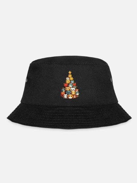 Weihnachtskatze am Tannenbaum: Festliche Freude - Bucket Hat - Schwarz