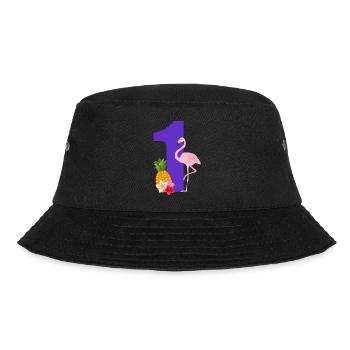 1. Jubiläum Flamingo - Bucket Hat - Schwarz - Vorne - Lela (165cm)