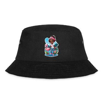 Flamingo Geschenkidee für KInder - Bucket Hat - Schwarz - Vorne - Lela (165cm)