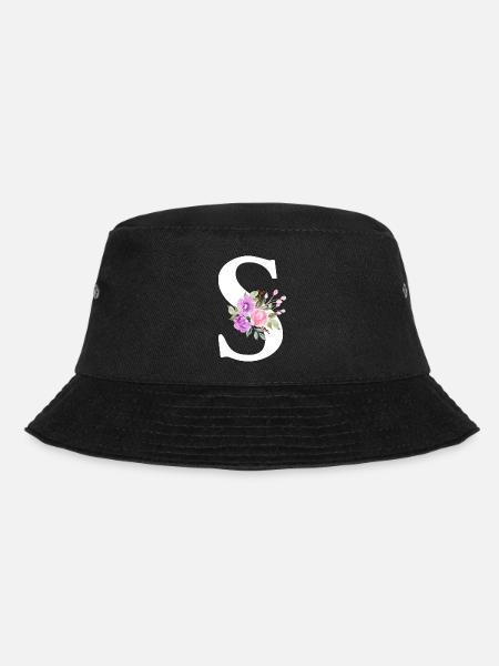 Purple Floral Letter S - Bucket Hat - black