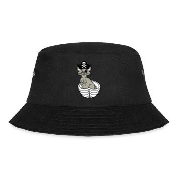 Pirat Katze Seeräuber Augenklappe Hut Ruderboot - Bucket Hat - Schwarz - Vorne - Lela (165cm)