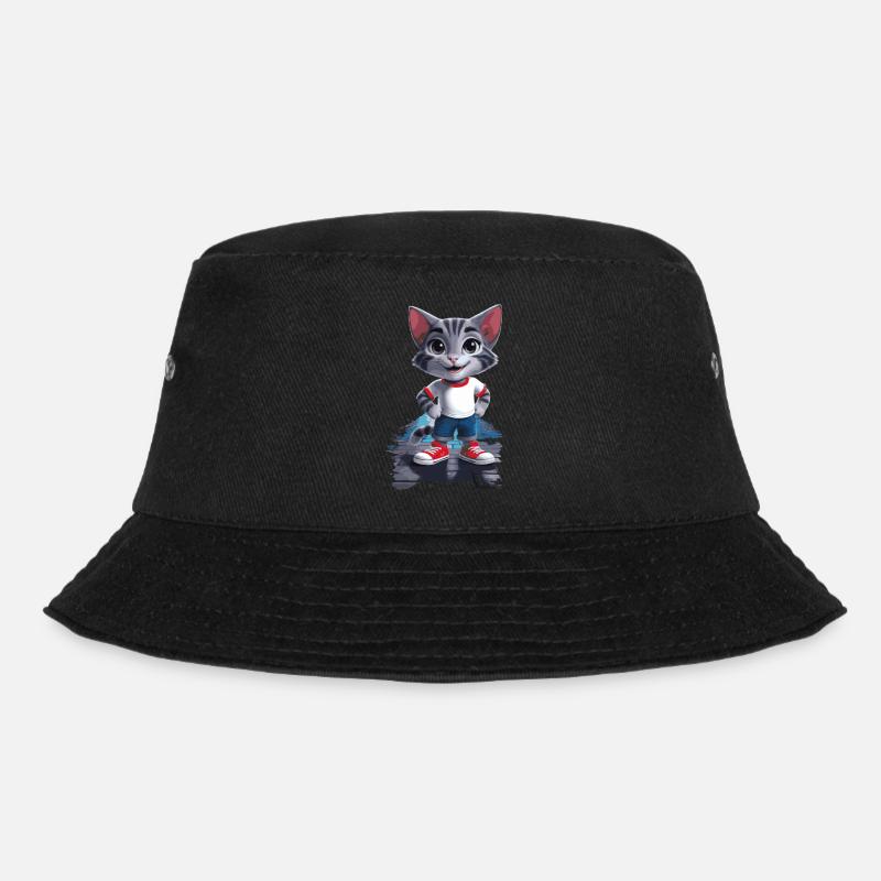 Playful cat in children's style - Bucket Hat - black