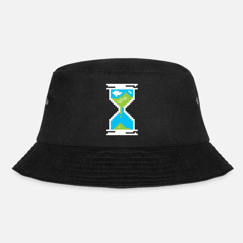 Pixel Sanduhr Symbol -Landschaft der Erde - Bucket Hat - Schwarz