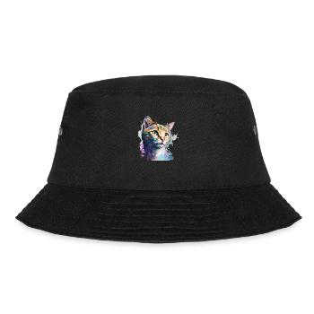 Hauskatze Aquarell Kurzhaar Katze Cooles Art-Motiv - Bucket Hat - Schwarz - Vorne - Lela (165cm)