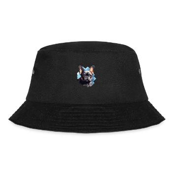 Französische Bulldogge Hund Mops - Bucket Hat - Schwarz - Vorne - Lela (165cm)
