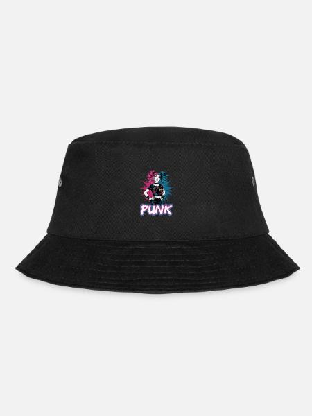 Punk Girl mit rosa und blauen Haaren Retro Style - Bucket Hat - Schwarz