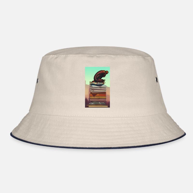 Comic Cartoon Creepy Bookworm Book Stack Bucket Hat
