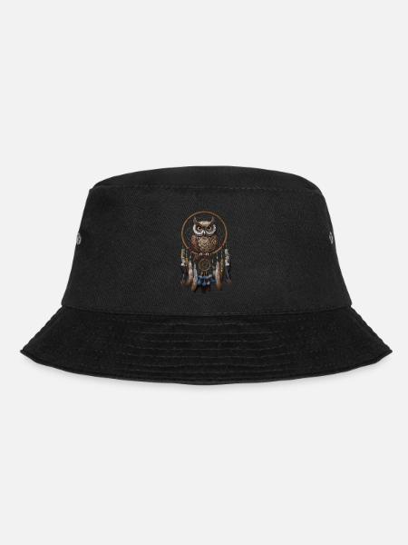 Eule Traumfänger Vogel Federn - Bucket Hat - Schwarz