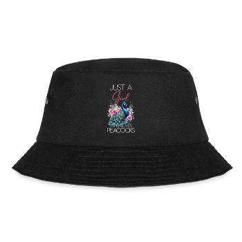 Pfau Blumen Pfauenfeder Exotisch Farbenfroh Bunt - Bucket Hat - Schwarz - Vorne - Lela (165cm)