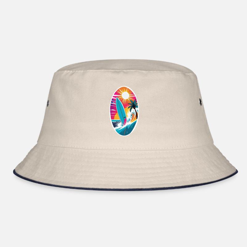 Surfing Beach Palm Tree Sunshine Holidays Bucket Hat