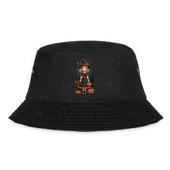 Retro Halloween Hexe Kürbis Mädchen Design - Bucket Hat - Schwarz - Vorne - Lela (165cm)