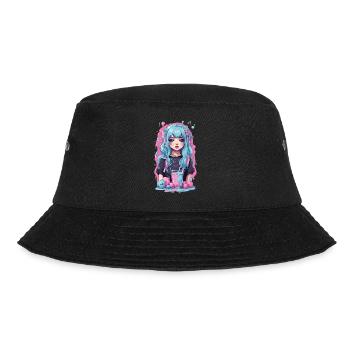 Kawaii Anime Girl Gothic Milkshake Manga Design - Bucket Hat - Schwarz - Vorne - Lela (165cm)