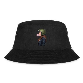 Coole Motorradfahrerin Bikerin kaut Kaugummi - Bucket Hat - Schwarz - Vorne - Lela (165cm)