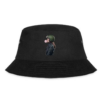 Coole Motorradfahrerin Bikerin kaut Kaugummi - Bucket Hat - Schwarz - Vorne - Lela (165cm)