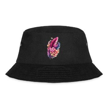  Boho Federn Und Blumen Aquarell Florales - Bucket Hat - Schwarz - Vorne - Lela (165cm)
