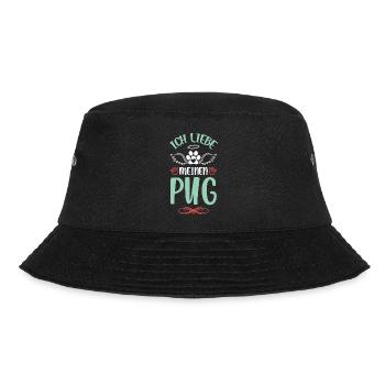 Ich liebe meinen Pug mit Flügeln - Bucket Hat - Schwarz - Vorne - Lela (165cm)