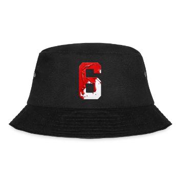 NR. 6 NUMMER 6 ROT WEIß 6. GEBURTSTAG - Bucket Hat - Schwarz - Vorne - Lela (165cm)